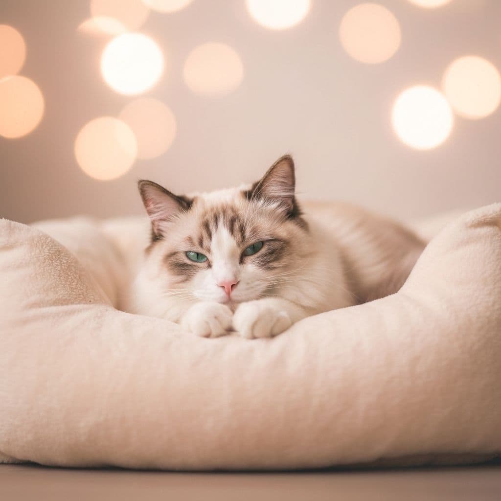 Un chat ragdoll dormant paisiblement sur un lit douillet